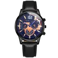 Orologio WEITE uomo business al quarzo con quadrante blu, indici oro rosa e cinturino in pelle - Cassa Nera Quadrante Oro Rosa Cinturino Nero
