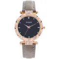 Primer plano reloj Amadi mujer esfera negra estrellada y bisel de oro rosa con cristales - Estilo Solo Reloj / Gris