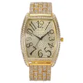 Montre tonneau luxe en or avec strass complets et grands chiffres arabes noirs - Doré