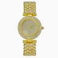 Elegante reloj de pulsera dorado para mujer con pedrería brillante y movimiento de cuarzo - Dorado
