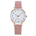 Pink matte leather quartz watch for women with rose gold case and white dial - Pink