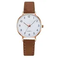Minimalist quartz watch with brown suede strap and classic white numeric dial face - Brown