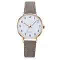 Minimalist quartz watch with rose gold case, white dial and dark grey suede leather strap - Gray