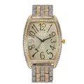 Montre à quartz tonneau de luxe avec lunette diamantée et bracelet bicolore en acier - Or & Argent