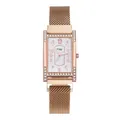 Detail van de roségouden Milanese band en de met strassteentjes bezette horlogekast - Wit
