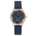 Fashionable rose gold women watch with navy blue strap and cute cartoon rabbit dial - Blue