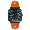 Orologio da uomo in pelle con cassa quadrata in metallo nero e dettagli del quadrante verde - Marrone