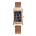 Detail van roségouden rechthoekig horloge met kristallen H-kast en zwarte wijzerplaat - Zwart