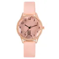 Pink cartoon rabbit quartz watch with glitter dial and rose gold case for women - Pink
