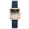 Montre carrée élégante pour femme en or rose avec bracelet en cuir bleu et cadran dégradé - Bleu