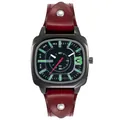 Orologio al quarzo industriale da uomo con cassa nera opaca e cinturino in pelle rossa - Rosso