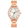 Rose gold fashion watch for women with rhinestone bezel and creative numeric dial - White