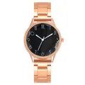 Elegant rose gold fashion watch for women with textured black dial and steel link band - Black