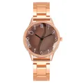 Rose gold women's watch with textured chocolate dial and metallic linked strap - Brown
