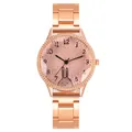 Roségouden stalen horloge met roze glitter wijzerplaat en schattig konijnmotief - Roze