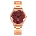 Women's rose gold steel watch with burgundy star dial and cute cartoon rabbit - Red