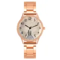 Fashionable rose gold steel watch featuring a cute cartoon rabbit dial and studded bezel - White