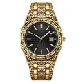 Orologio da uomo classico placcato in oro con incisioni floreali e quadrante nero - Quadrante Nero Cassa Dorata