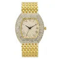 Luxury gold-tone watch featuring a crystal-encrusted dial and Roman numeral markers - Gold Single Watch