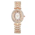 Elegant rose gold women's watch with rhinestone X-link band and Roman numeral dial - Watch Only / Rose Gold