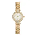 Elegant gold-tone women's quartz watch with rhinestone bezel and beaded strap - Gold