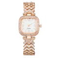 Elegante orologio da donna quadrato al quarzo in oro rosa con lunetta in cristallo - Oro rosa