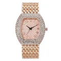 Luxurious rose gold tonneau watch for women with rhinestone bezel and roman numerals - Rose Gold Single Watch