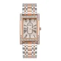 Detailed macro of rectangular rose gold watch with rhinestone bezel and Roman numerals - Gold & Silver