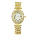 Luxurious gold-tone quartz watch for women with sparkling rhinestones and Roman numerals - Watch Only / Gold