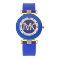 Detalle de reloj de silicona azul real con esfera con logo MK y detalles de strass - Azul