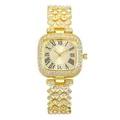 Luxe gouden vierkant quartz horloge voor dames met kristallen en Romeinse cijfers - Goud