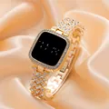 Luxury gold digital watch featuring a square diamond-encrusted bezel and X-shaped link strap - Rose Gold