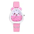 Pink cartoon bear-shaped children's quartz watch with happy face and wing silicone strap - Pink (Cat Style)