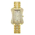 Orologio al quarzo dorato da donna con quadrante di cristalli e cinturino in metallo - Oro