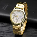 Classic gold stainless steel watch for men with white Roman numeral dial on black background - Gold Case White Dial