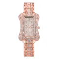 Orologio di lusso da donna in oro rosa con cristalli, cassa rettangolare e quadrante romano - Oro rosa