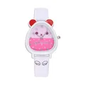 Cartoon quartz watch for kids featuring pink gradient dial and white silicone strap - White (Animal Style)