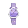 Dettaglio dell'orologio al quarzo viola con lunetta a orecchie e cinturino con ali - Viola