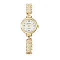 Elegant gold quartz watch for women with rhinestone-studded band and white round dial - Gold