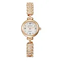 Rose gold quartz watch for women with slim diamond-encrusted strap and white round dial - Rose Gold