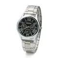 Classic men's quartz watch with silver steel strap, black dial, and Roman numerals - Silver Case Black Dial