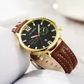 Orologio al quarzo da uomo con cassa dorata e cinturino in pelle marrone stile business - Cinturino Marrone Cassa Oro