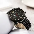 Men's fashion quartz watch with black leather strap and rose gold calendar dial - Black Strap Black Case Rose Gold Face