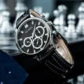 Orologio al quarzo da uomo con quadrante a nido d'ape nero e cinturino in pelle argento - Cassa Argento Lancetta Argento
