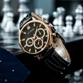 Classic men's chronograph watch with black leather strap and rose gold metal case - Rose Gold Case Rose Gold Pointer