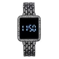 Orologio LED touch screen quadrato da donna con strass incastonati e cinturino metallico - Nero