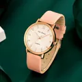 Modieus quartz dameshorloge met roségouden kast, roze leren band en wijzerplaat met diamantjes - Roze