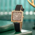 Orologio quadrato dorato con cinturino in pelle nera e quadrante nero da donna chic - Nero
