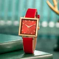 Elegante orologio da donna quadrato al quarzo con cinturino rosso e cassa dorata - Rosso