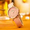 Elegant dameskwartshorloge met wereldkaart wijzerplaat en roze lederen band - Roze